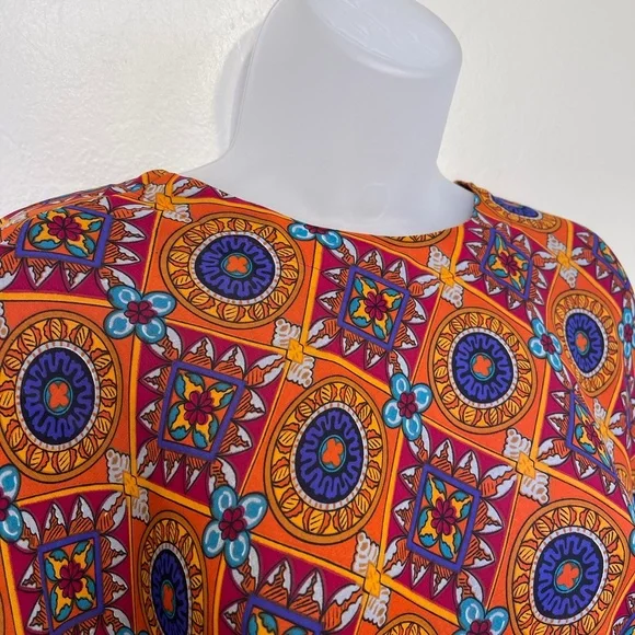 Sharpely | VTG Geo Print Cinched Waist Long Sleeve Round Neck Lightweight Blouse - Picture 5 of 11